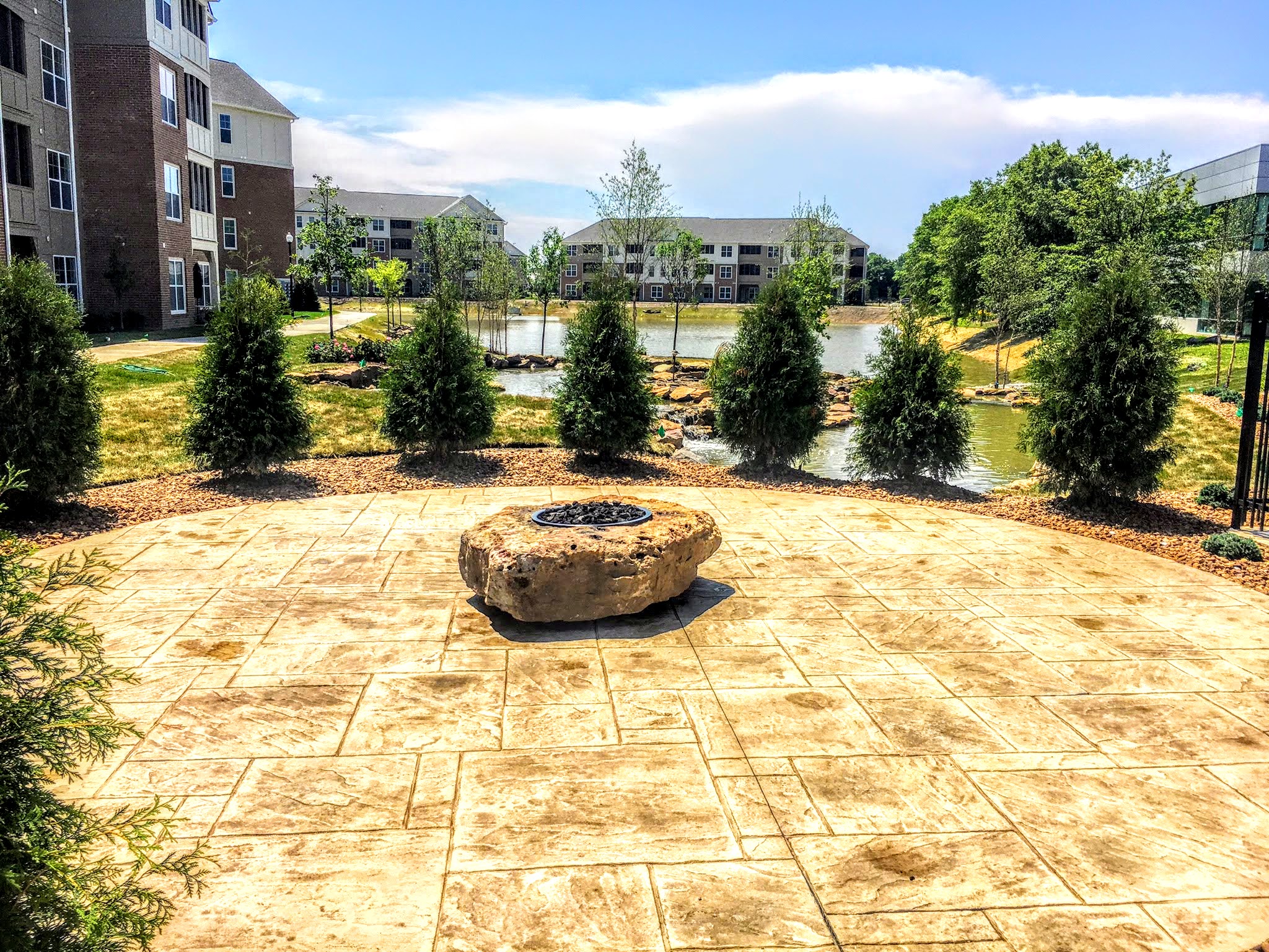 fire pit in apartment complex garden